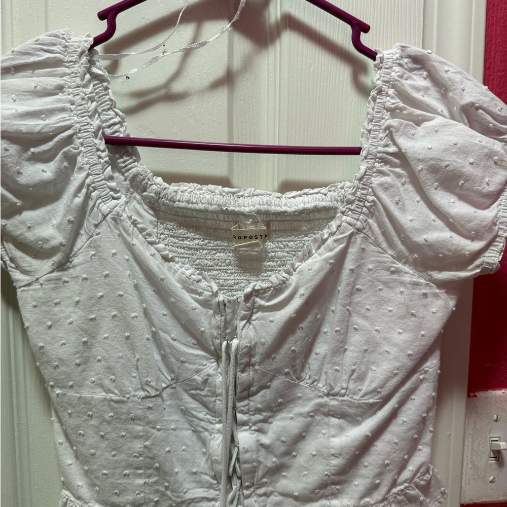 Aeropostale White Puff Sleeve Smocked Blouse